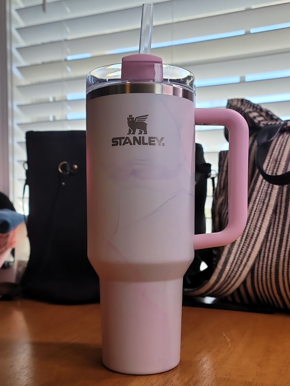 Stanley Pink Marble Insulated Tumbler with Handle and Straw